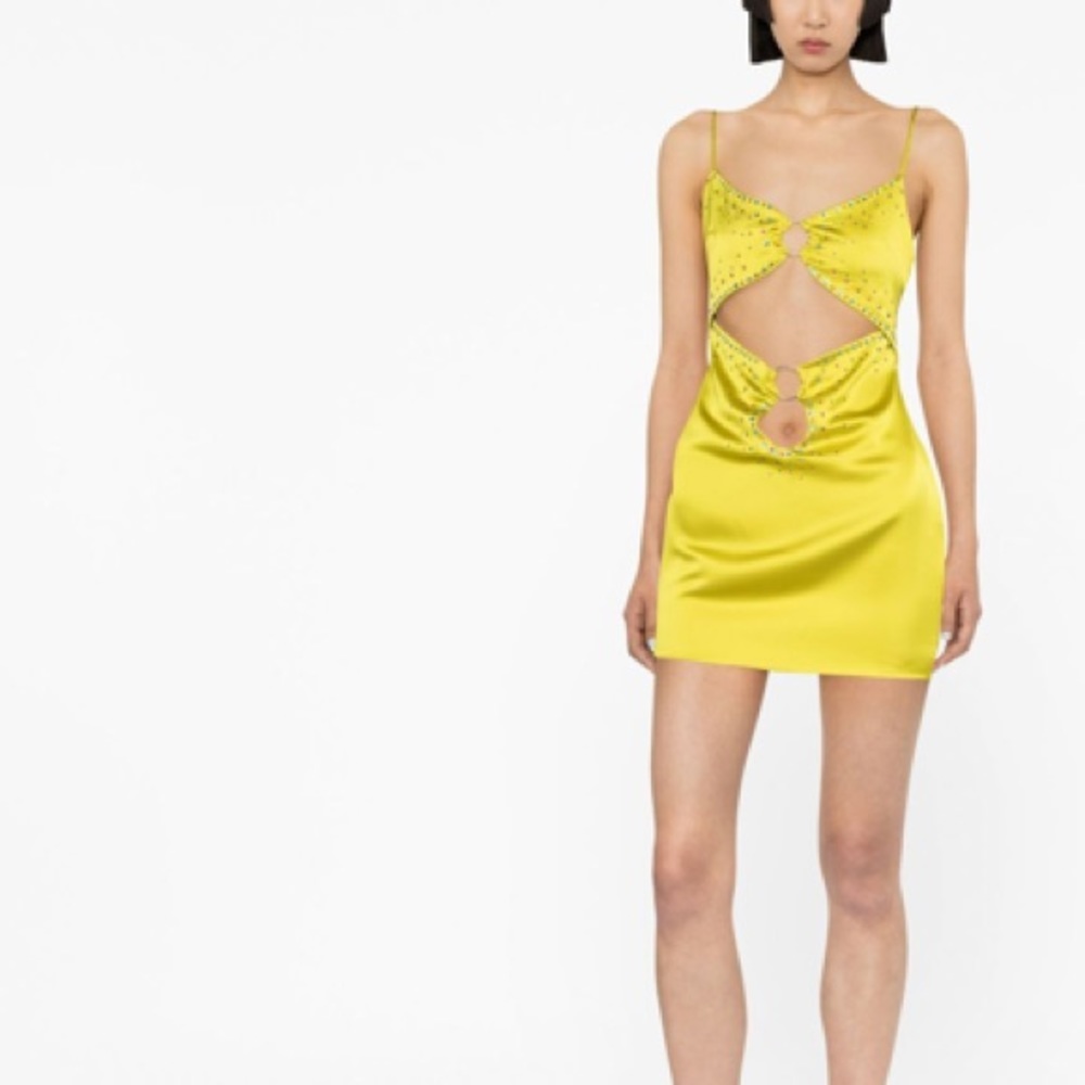 NWOT Danielle Guizio sequin-embellished cut-out minidress in canary yellow